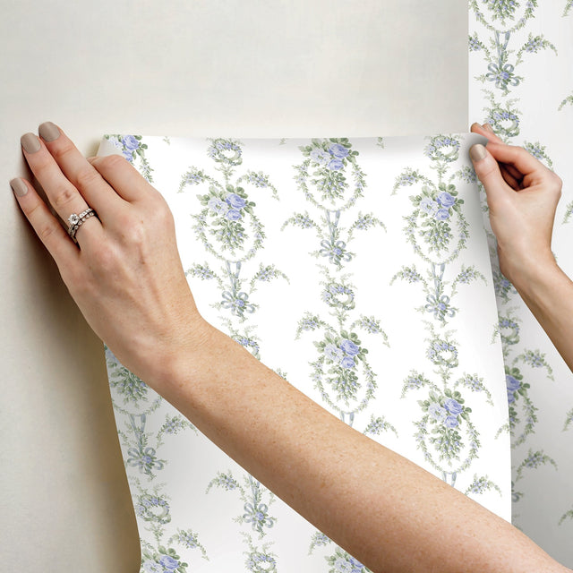 Rose Cheeks Blye Elysees Floral Cluster Wallpaper with Botanical Floral Wreath Motif - A-Street Prints AST6089