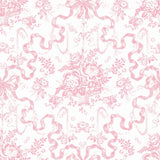 Fairytale Peony Pink Toile Wallpaper with Whimsical Floral Bow Damask - A?Street Prints AST6271
