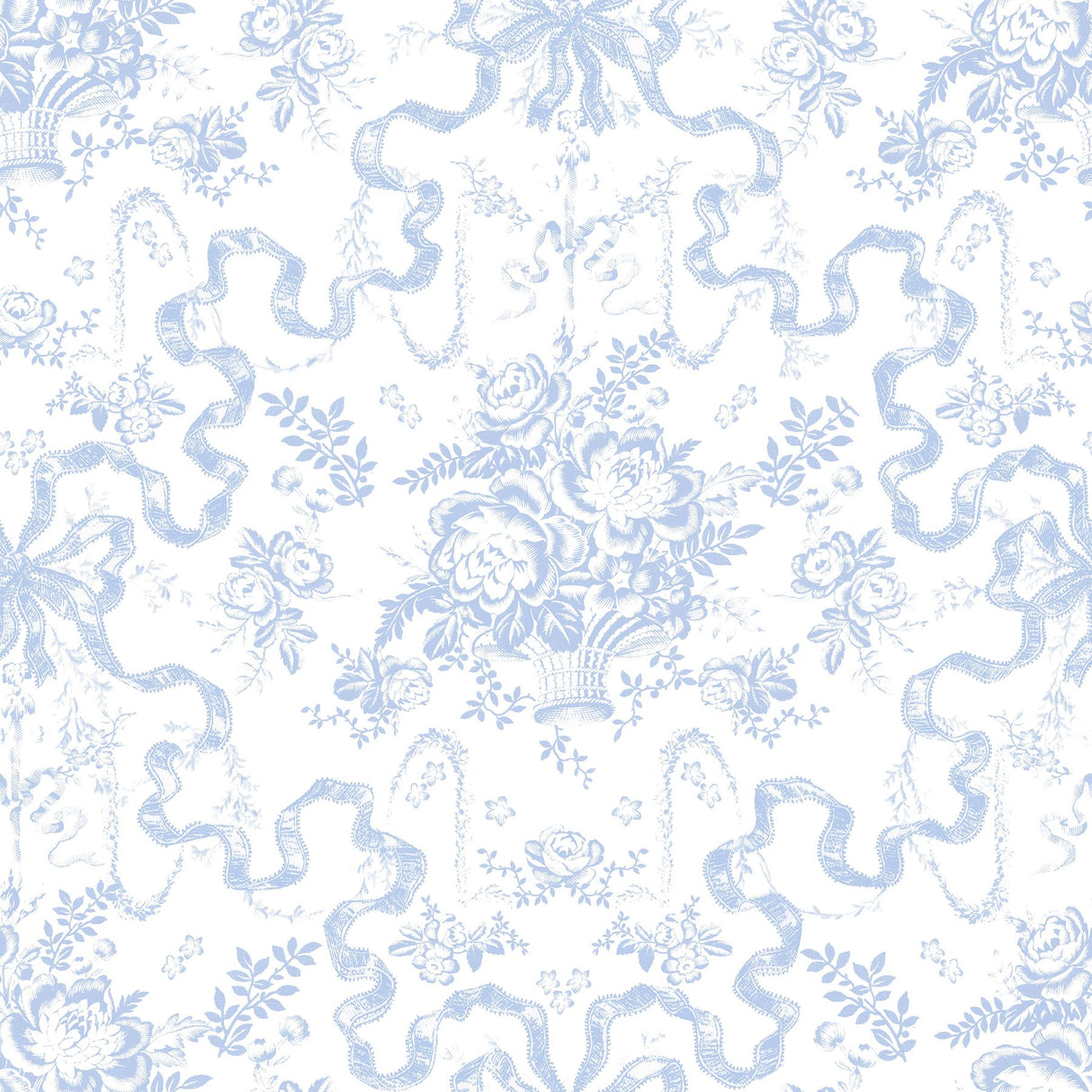 Fairytale Blissful Blue Toile Wallpaper with Whimsical Floral Damask - A?Street Prints AST6272