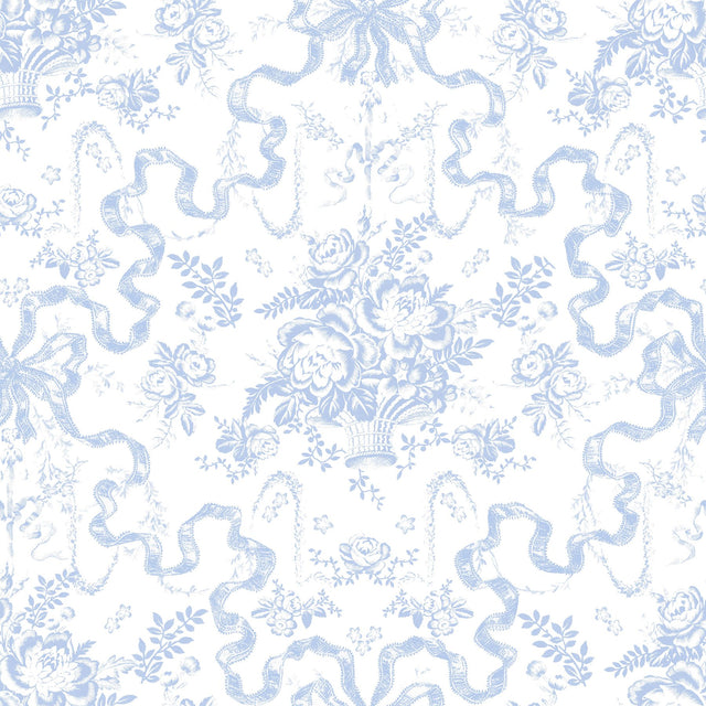 Fairytale Blissful Blue Toile Wallpaper with Whimsical Floral Damask - A?Street Prints AST6272