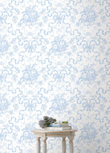 Fairytale Blissful Blue Toile Wallpaper with Whimsical Floral Damask - A?Street Prints AST6272