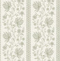 Edgemoor Sage Jacobean Stripe wallpaper roll showing soft sage floral trails with scalloped stripe accents.