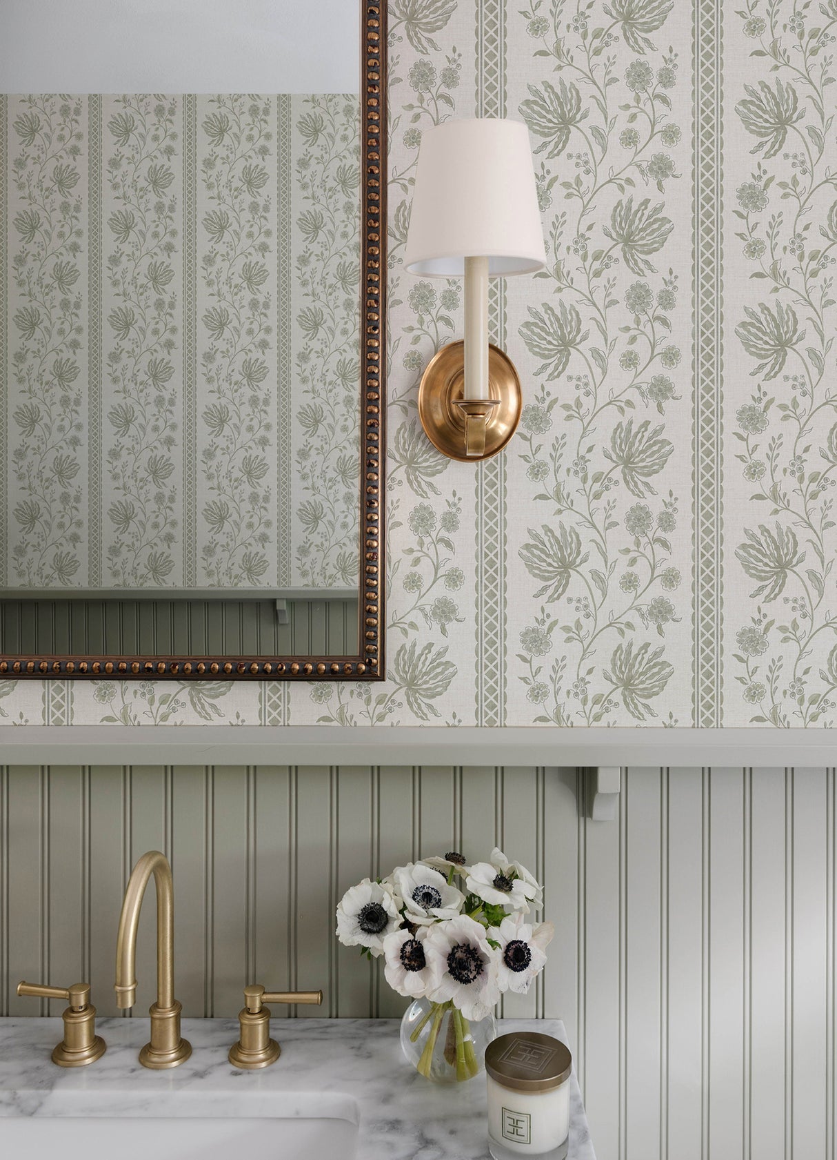 Edgemoor Sage by Erin Gates Jacobean Stripe Wallpaper- A-Street Prints AST6349