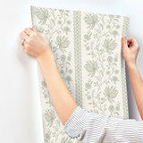 Edgemoor Sage by Erin Gates Jacobean Stripe Wallpaper- A-Street Prints AST6349