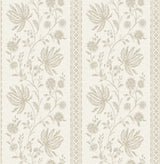 Edgemoor Taupe Jacobean Stripe Wallpaper roll and pattern