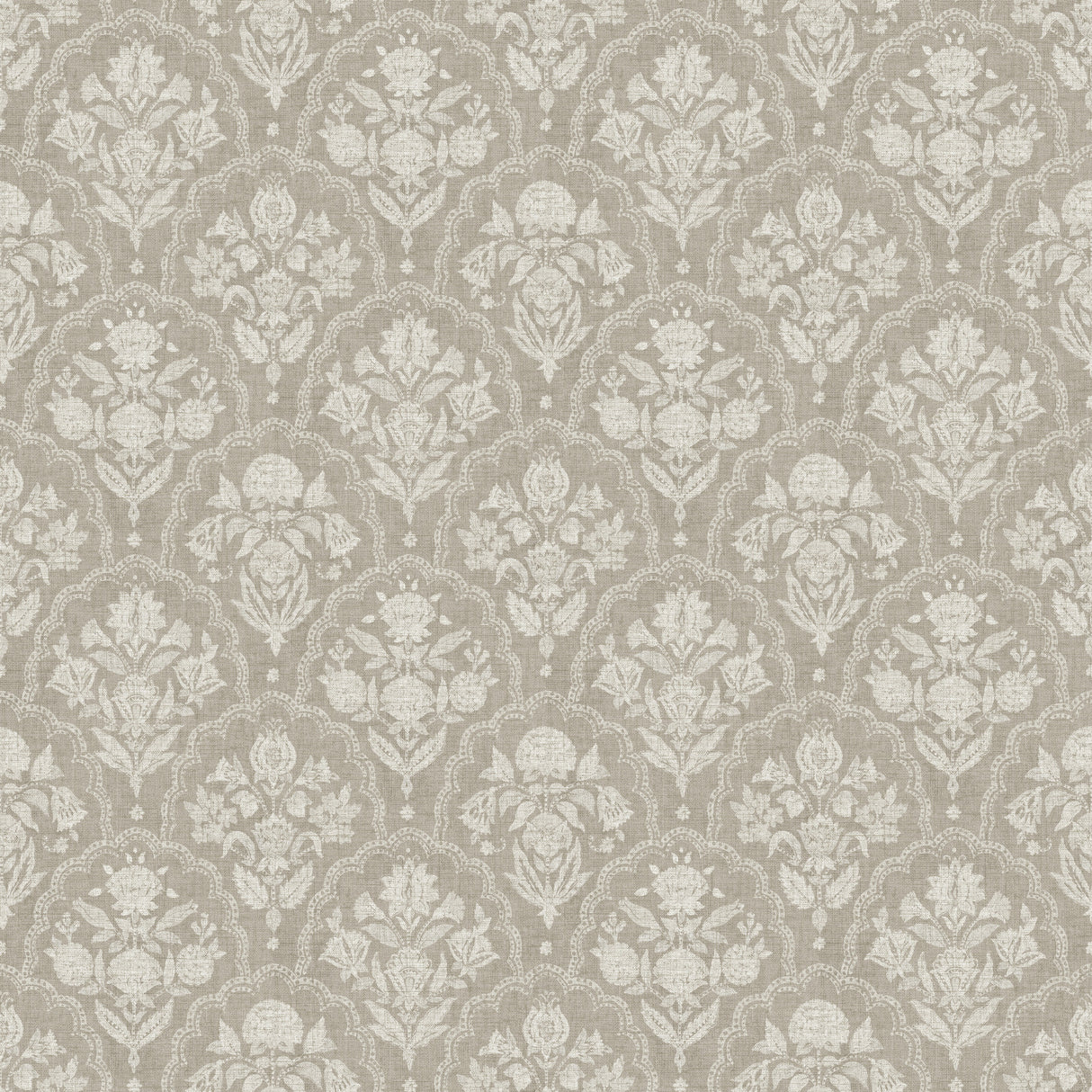 Frances Taupe Fishscale Wallpaper roll and pattern