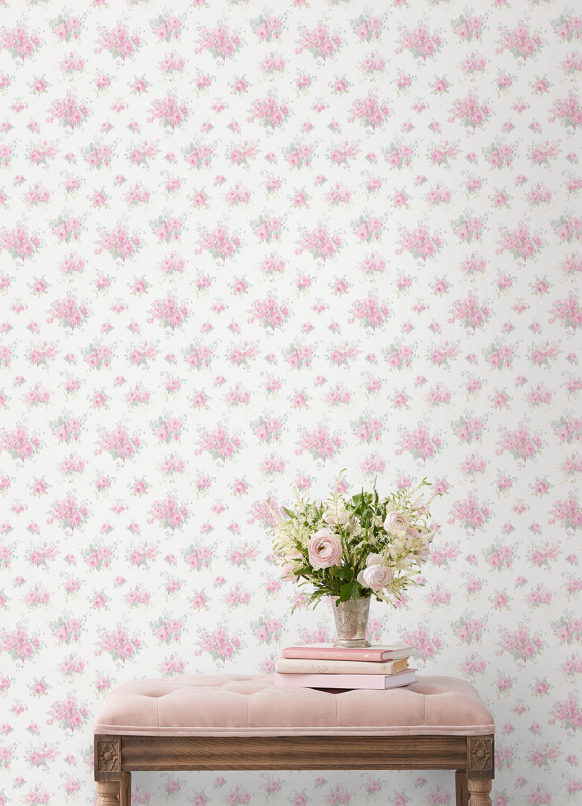 Pasadena Ikat Breezy Pastel by LoveShackFancy Unpasted Non Woven Vintage Pink Floral Wallpaper 20.5in x 33ft – A-Street Prints AST6444-Sample