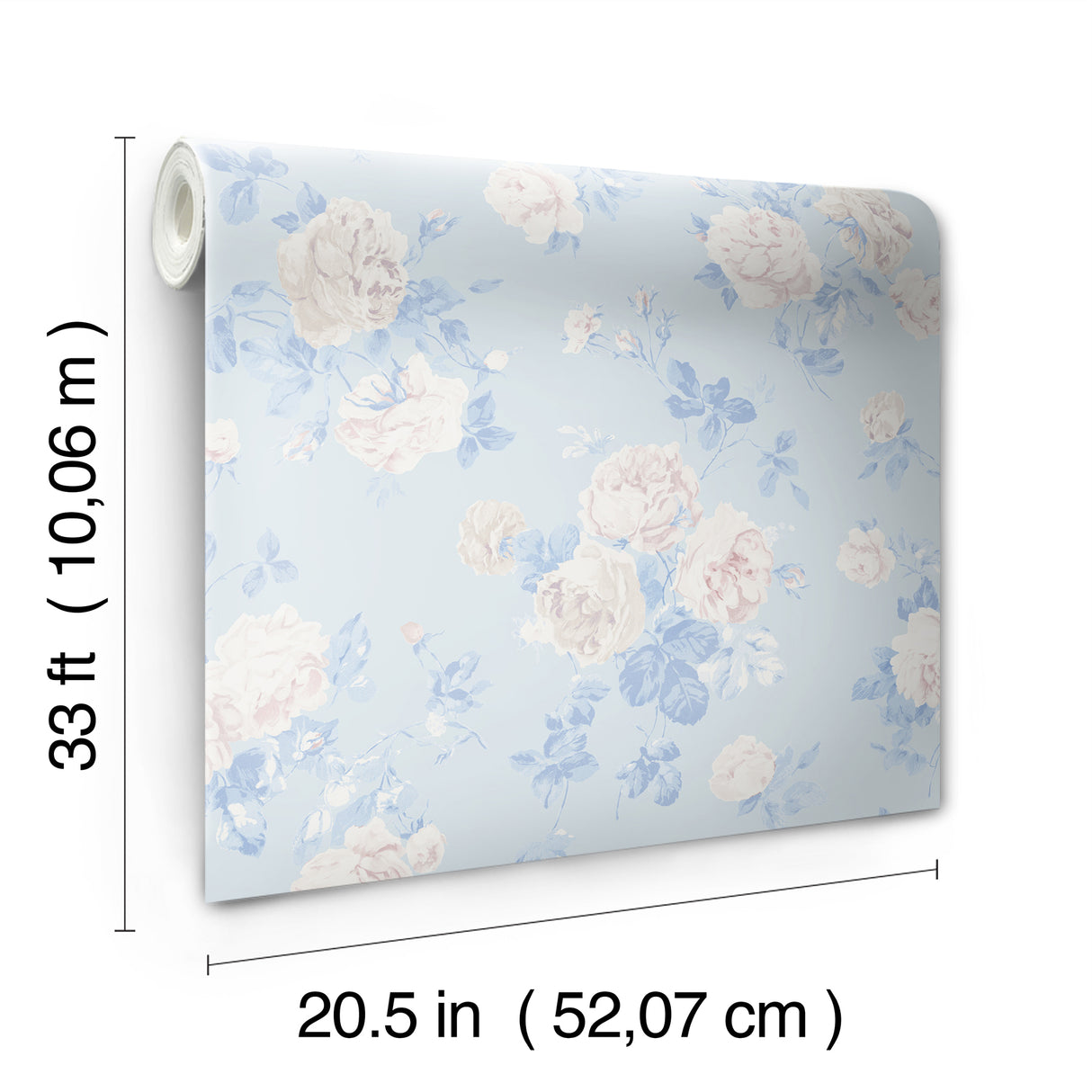 Everblooming Rosettes Whisper Blue by LoveShackFancy Cabbage Rose Bouquets Wallpaper – A-Street Prints AST6492