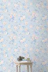 Everblooming Rosettes Whisper Blue by LoveShackFancy Cabbage Rose Bouquets Wallpaper – A-Street Prints AST6492