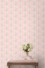 Blooming Heirloom Strawberry Macaron by LoveShackFancy Rose Stripe Wallpaper – A-Street Prints AST6493