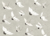 Crane You Later Dove Grey Wall Mural with Artistic Crane Motif, Non Woven, 12-ft 2-in W x 9-ft H - A-Street Prints ASTM3909