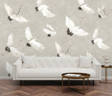 Crane You Later Dove Grey Wall Mural with Artistic Crane Motif, Non Woven, 12-ft 2-in W x 9-ft H - A-Street Prints ASTM3909
