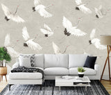 Crane You Later Dove Grey Wall Mural with Artistic Crane Motif, Non Woven, 12-ft 2-in W x 9-ft H - A-Street Prints ASTM3909