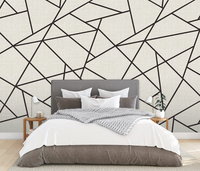 Modern Lines Black on Dove Grey Wall Mural with Geometric Grid - A?Street Prints ASTM3914