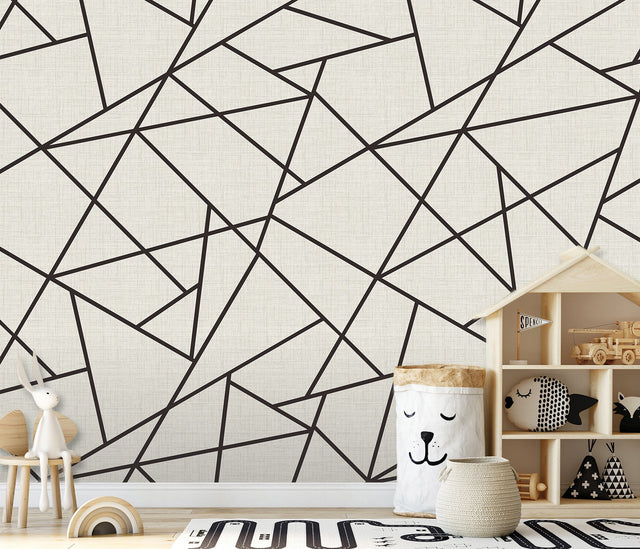 Modern Lines Black on Dove Grey Wall Mural with Geometric Grid - A?Street Prints ASTM3914