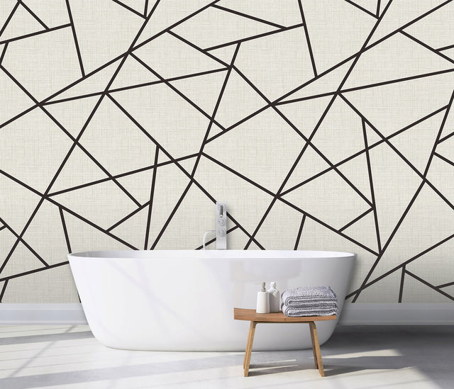 Modern Lines Black on Dove Grey Wall Mural with Geometric Grid - A?Street Prints ASTM3914