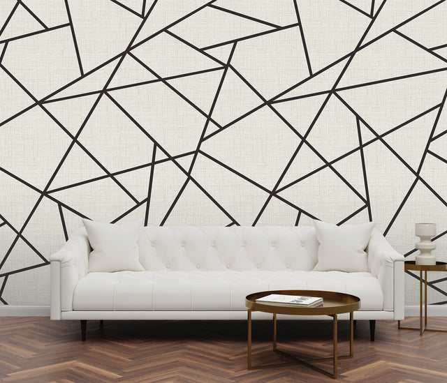 Modern Lines Black on Dove Grey Wall Mural with Geometric Grid - A?Street Prints ASTM3914