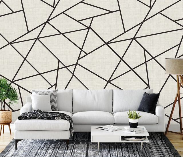 Modern Lines Black on Dove Grey Wall Mural with Geometric Grid - A?Street Prints ASTM3914
