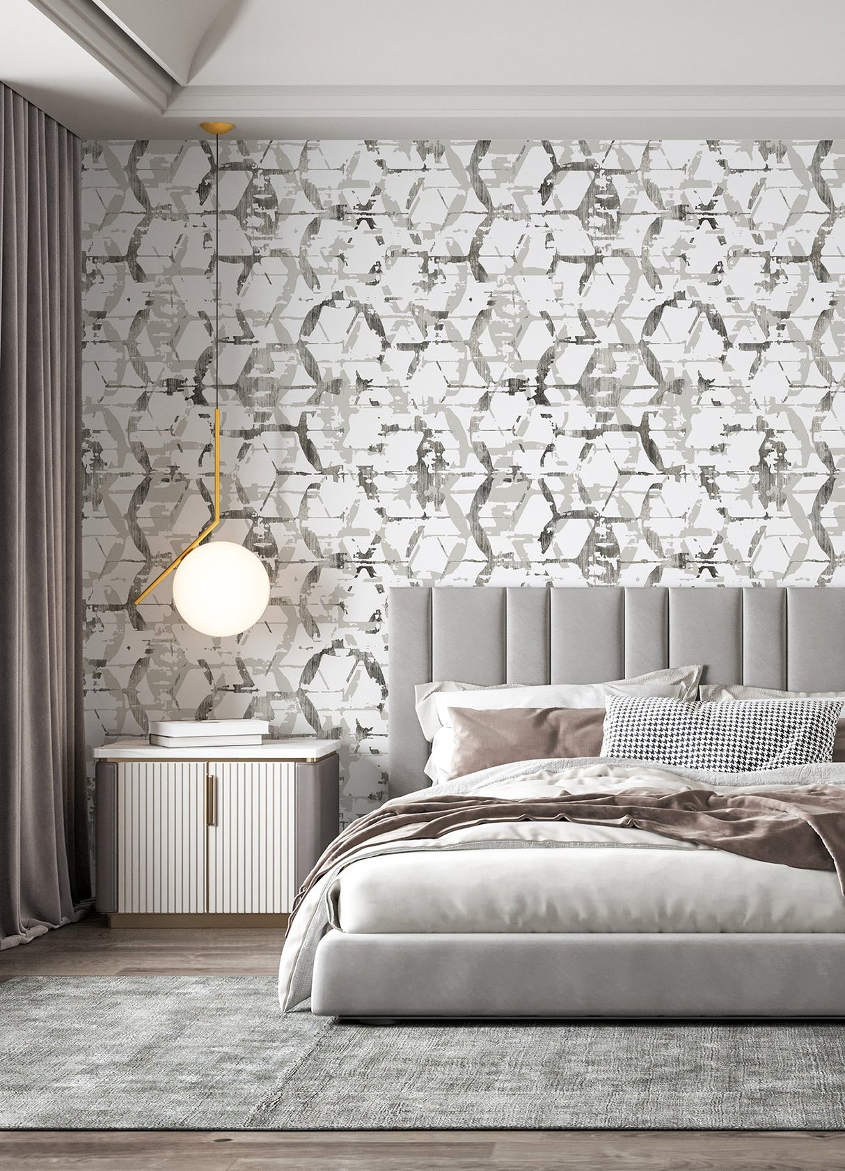 Hex-A-Gone Dove Grey Wall Mural with Modern Geometric Overlapping Shapes - A-Street Prints ASTM5039