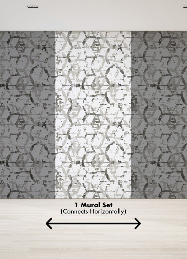 Hex-A-Gone Dove Grey Wall Mural with Modern Geometric Overlapping Shapes - A-Street Prints ASTM5039