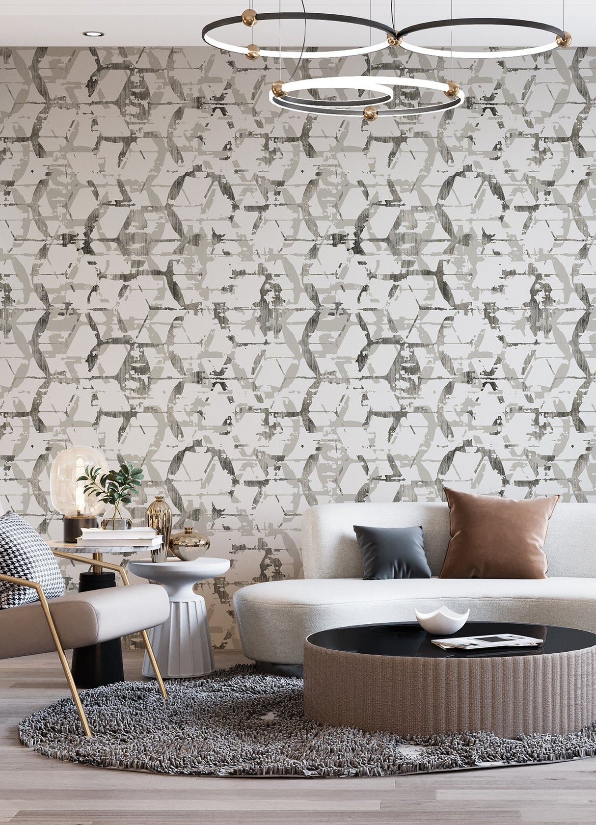 Hex-A-Gone Dove Grey Wall Mural with Modern Geometric Overlapping Shapes - A-Street Prints ASTM5039
