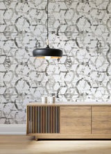 Hex-A-Gone Dove Grey Wall Mural with Modern Geometric Overlapping Shapes - A-Street Prints ASTM5039