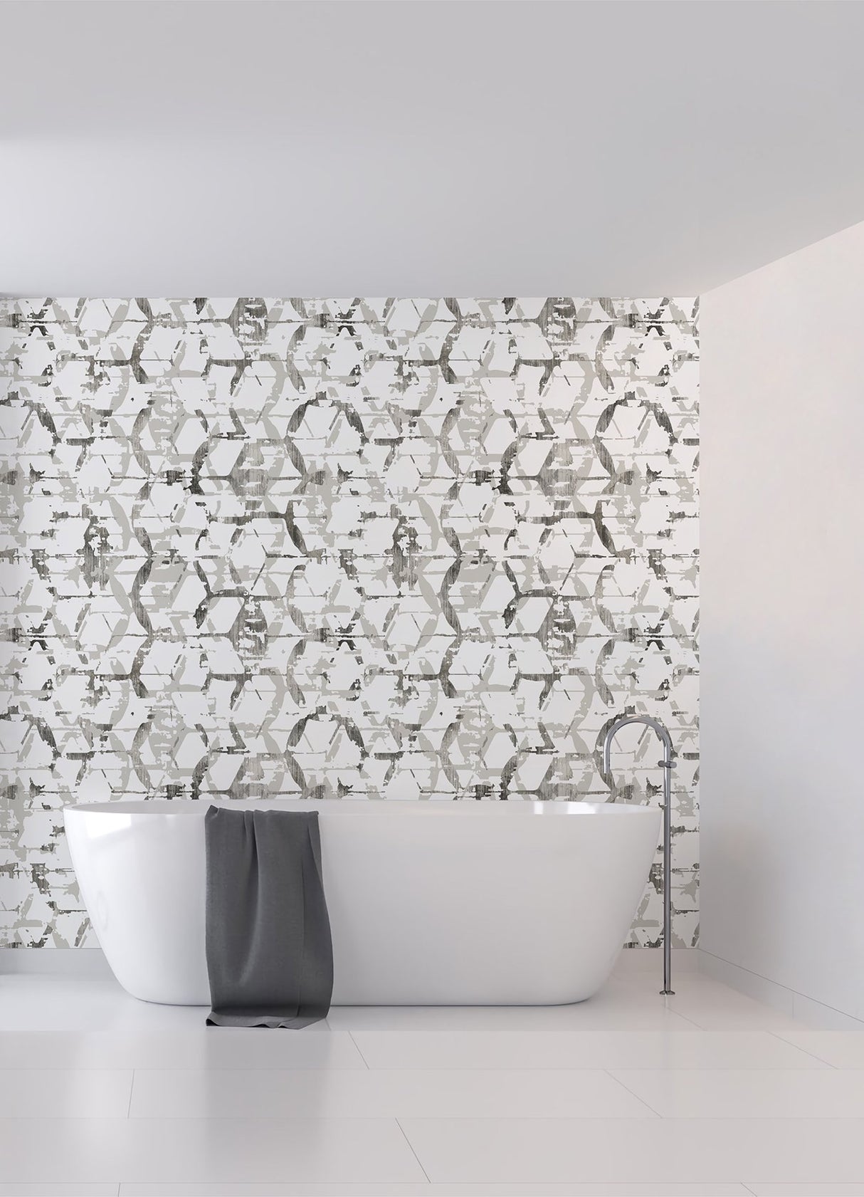 Hex-A-Gone Dove Grey Wall Mural with Modern Geometric Overlapping Shapes - A-Street Prints ASTM5039