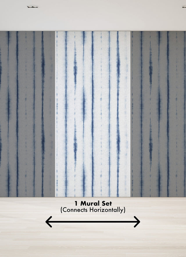 Hello Shibori Denim Blue Wall Mural with Bohemian Shibori Stripe on Faux Linen - A-Street Prints ASTM5040
