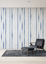 Hello Shibori Denim Blue Wall Mural with Bohemian Shibori Stripe on Faux Linen - A-Street Prints ASTM5040