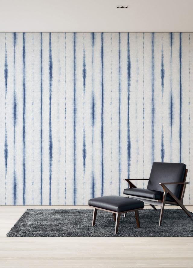 Hello Shibori Denim Blue Wall Mural with Bohemian Shibori Stripe on Faux Linen - A-Street Prints ASTM5040
