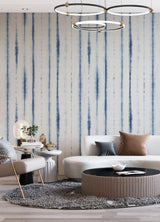 Hello Shibori Denim Blue Wall Mural with Bohemian Shibori Stripe on Faux Linen - A-Street Prints ASTM5040