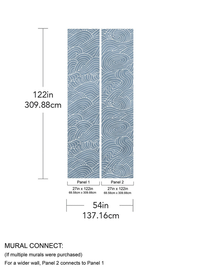 Waves Ocean Blue Wall Mural with Coastal Graphics Pattern - A-Street Prints ASTM5041