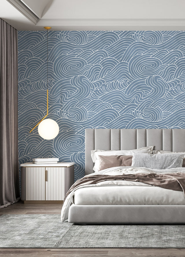 Waves Ocean Blue Wall Mural with Coastal Graphics Pattern - A-Street Prints ASTM5041