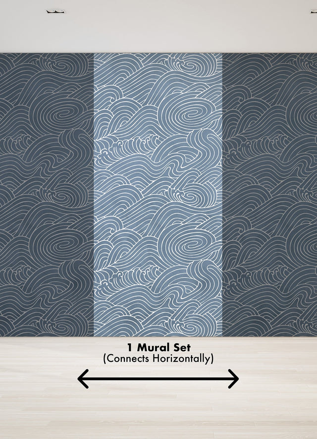 Waves Ocean Blue Wall Mural with Coastal Graphics Pattern - A-Street Prints ASTM5041