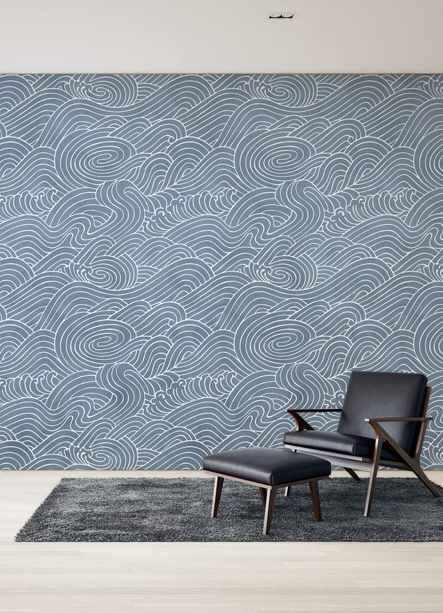 Waves Ocean Blue Wall Mural with Coastal Graphics Pattern - A-Street Prints ASTM5041