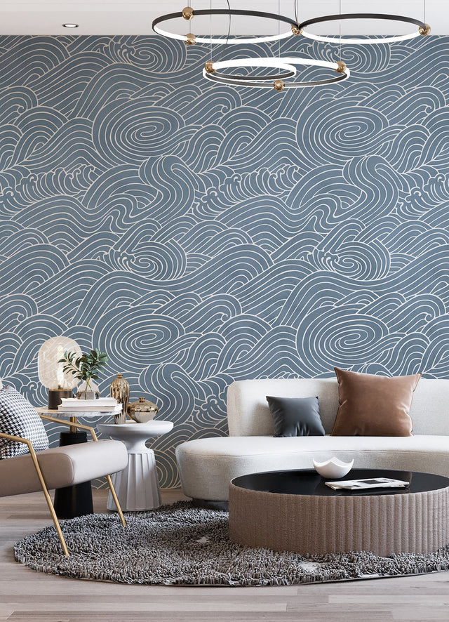 Waves Ocean Blue Wall Mural with Coastal Graphics Pattern - A-Street Prints ASTM5041
