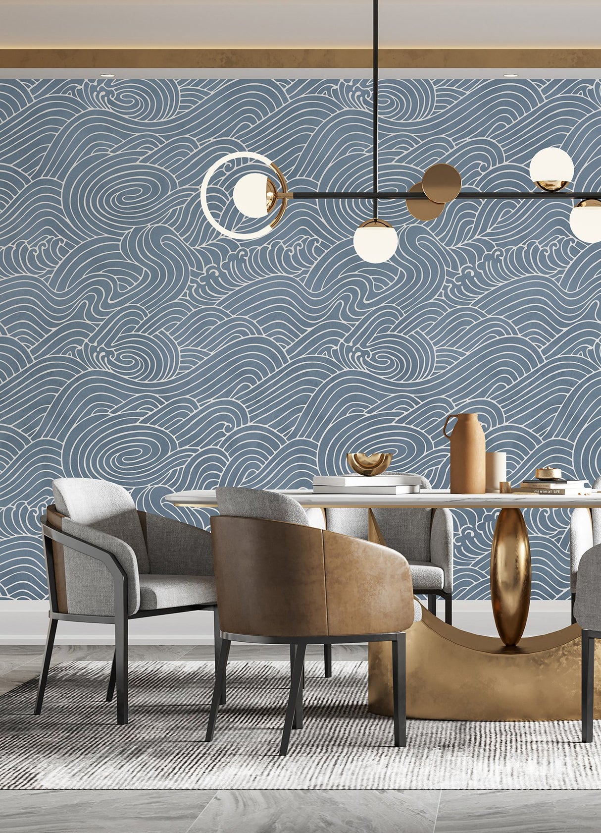 Waves Ocean Blue Wall Mural with Coastal Graphics Pattern - A-Street Prints ASTM5041