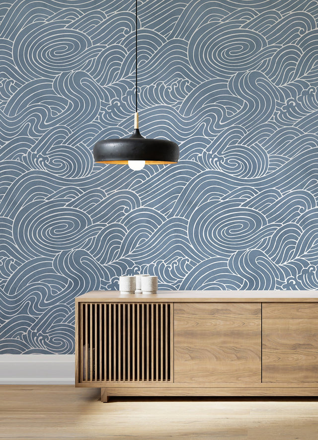 Waves Ocean Blue Wall Mural with Coastal Graphics Pattern - A-Street Prints ASTM5041