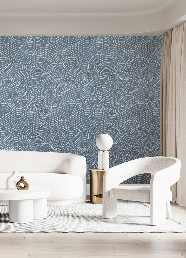 Waves Ocean Blue Wall Mural with Coastal Graphics Pattern - A-Street Prints ASTM5041