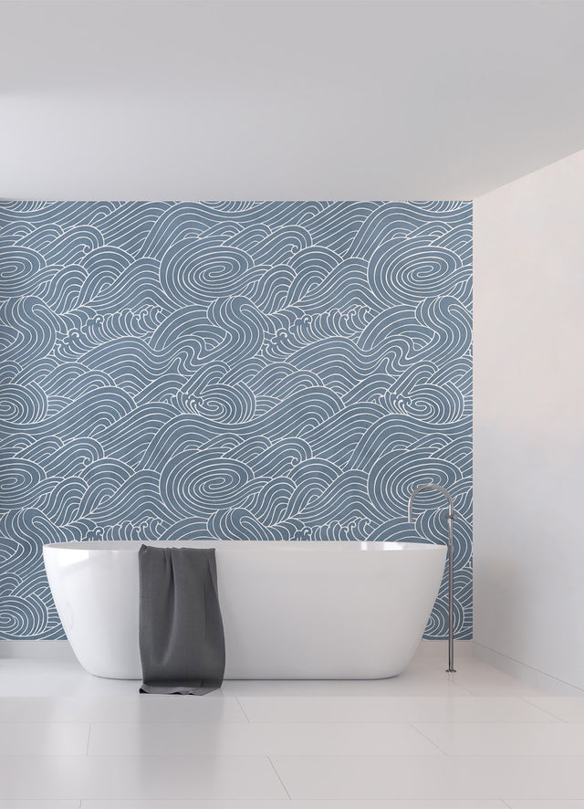 Waves Ocean Blue Wall Mural with Coastal Graphics Pattern - A-Street Prints ASTM5041