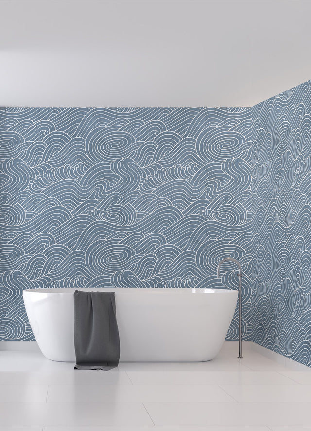 Waves Ocean Blue Wall Mural with Coastal Graphics Pattern - A-Street Prints ASTM5041