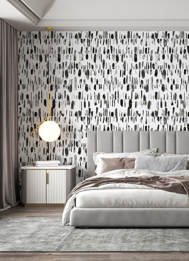 Bold Brush Strokes Black Wall Mural with Abstract Geometric Brushstroke Pattern - A-Street Prints ASTM5042