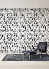Bold Brush Strokes Black Wall Mural with Abstract Geometric Brushstroke Pattern - A-Street Prints ASTM5042