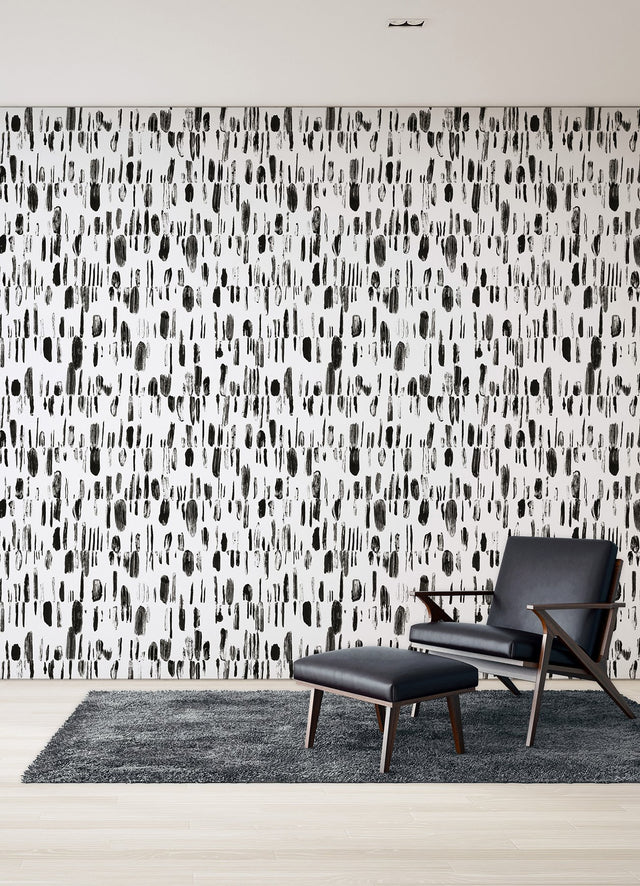 Bold Brush Strokes Black Wall Mural with Abstract Geometric Brushstroke Pattern - A-Street Prints ASTM5042