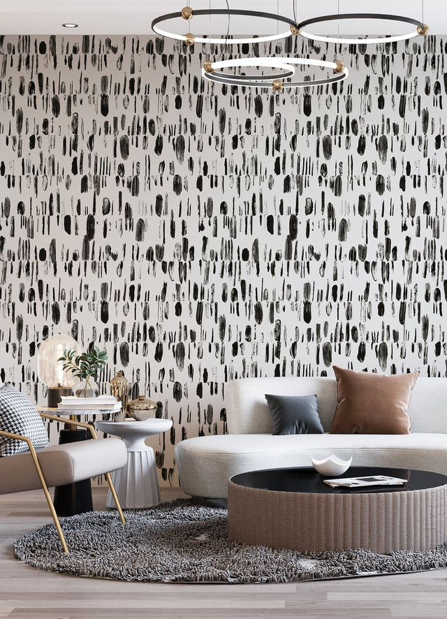 Bold Brush Strokes Black Wall Mural with Abstract Geometric Brushstroke Pattern - A-Street Prints ASTM5042