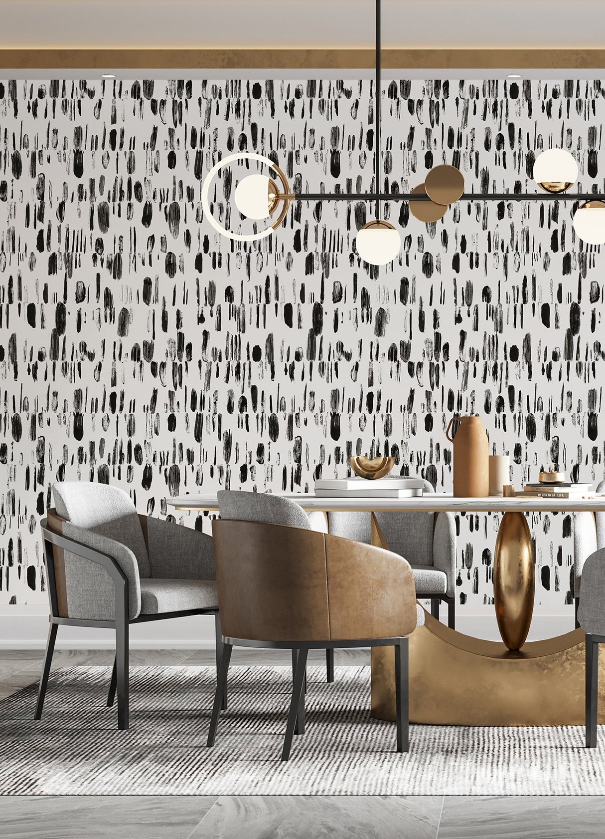 Bold Brush Strokes Black Wall Mural with Abstract Geometric Brushstroke Pattern - A-Street Prints ASTM5042