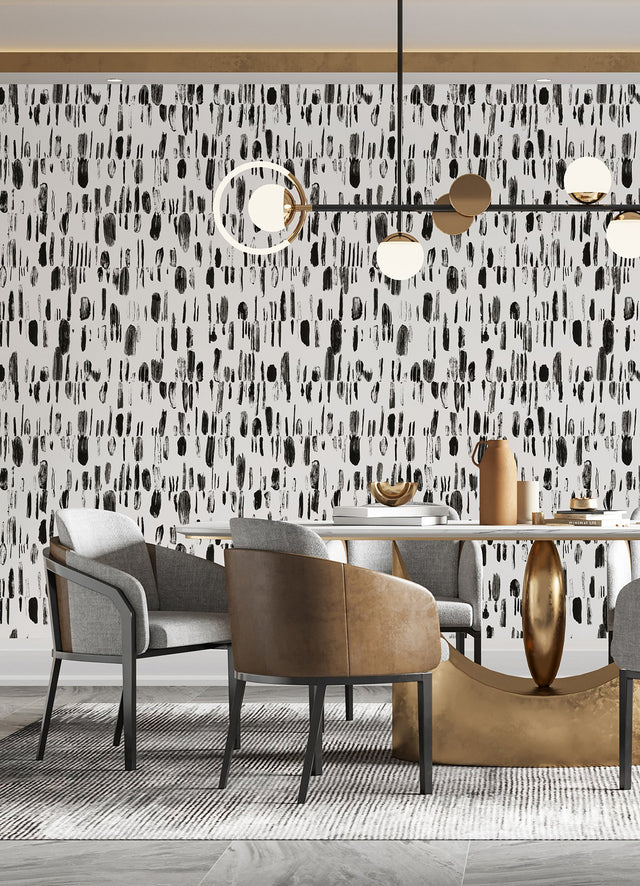 Bold Brush Strokes Black Wall Mural with Abstract Geometric Brushstroke Pattern - A-Street Prints ASTM5042