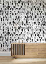Bold Brush Strokes Black Wall Mural with Abstract Geometric Brushstroke Pattern - A-Street Prints ASTM5042