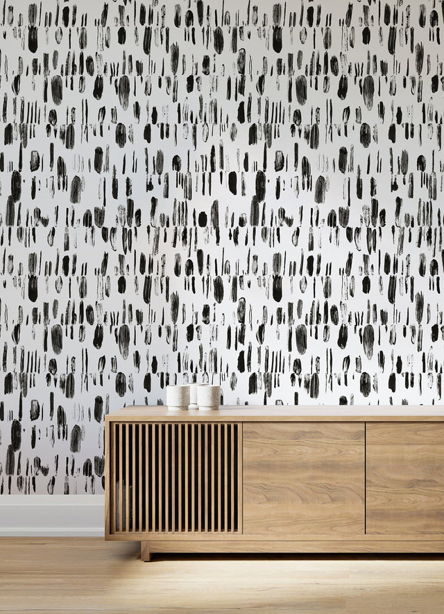 Bold Brush Strokes Black Wall Mural with Abstract Geometric Brushstroke Pattern - A-Street Prints ASTM5042