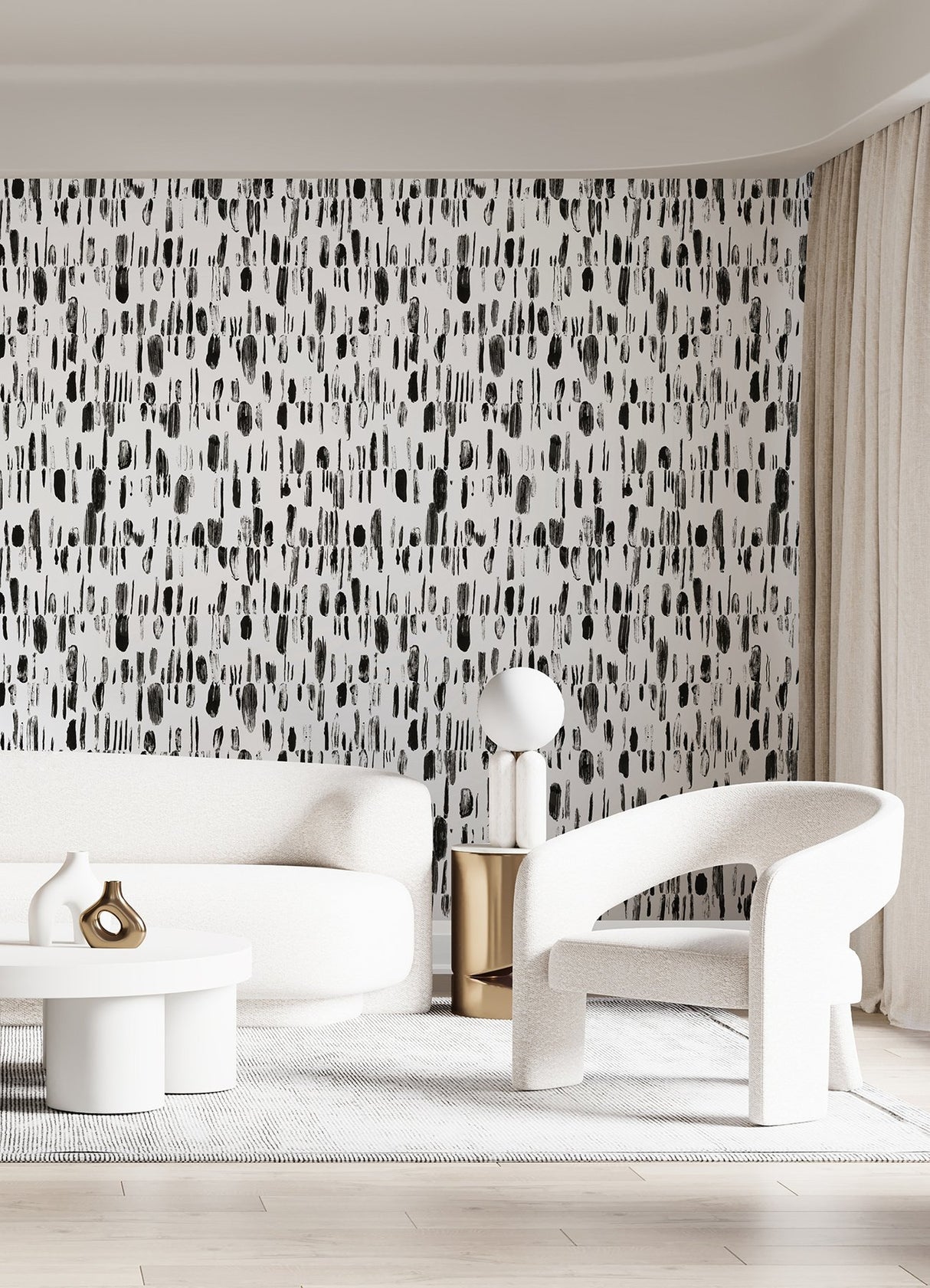Bold Brush Strokes Black Wall Mural with Abstract Geometric Brushstroke Pattern - A-Street Prints ASTM5042